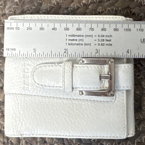 Loewe White Wallet Pebbled Leather Snap Closure 4x4 Double Bill Fold Coin Purse - Picture 11 of 12